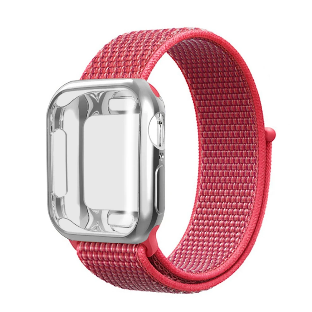 Нейлоновый ремешок+ чехол для Apple watch series 5/4/3/2/1, 42 мм, 38 мм, версия в едином положении во время занятий легкой атлетикой, ремешок для iwatch 40 мм 44 спортивный браслет - Цвет ремешка: Chinese red