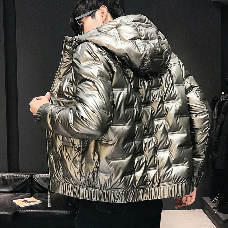 Winter men jacket 80% white duck down new glossy light down jacket fashion trend   thickened white eiderdown warm coat hot style