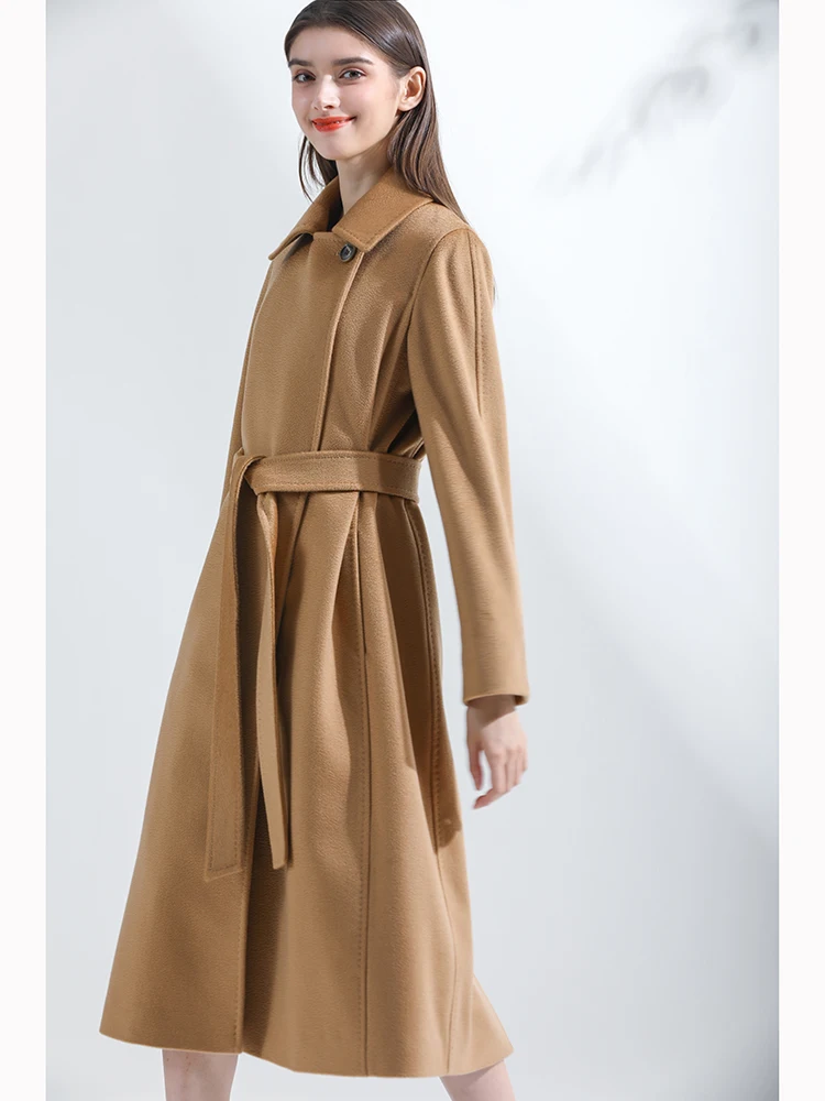 

Camel double-sided cashmere coat women's high-end 2020 new winter small woolen coat mid-length Hepburn style