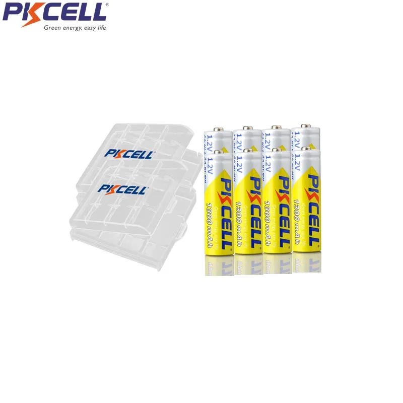 

8Pcs PKCELL 1.2V AA NIMH Rechargeable Battery 1300 mah For flashlight with two box as gift