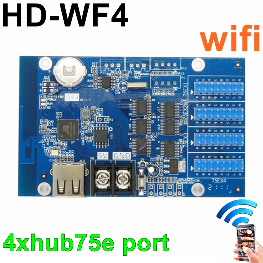 HD WF4 Wi Fi/USB Led Управление карты 1280*64 Пиксели полный Цвет 4xhub75e порт для P2.5 P3 P4 P5 P6 P10