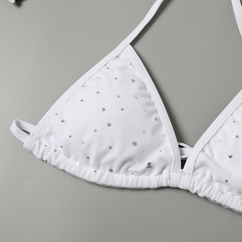 Женский сексуальный купальник с блестками бикини высокой талией и пуш-апом