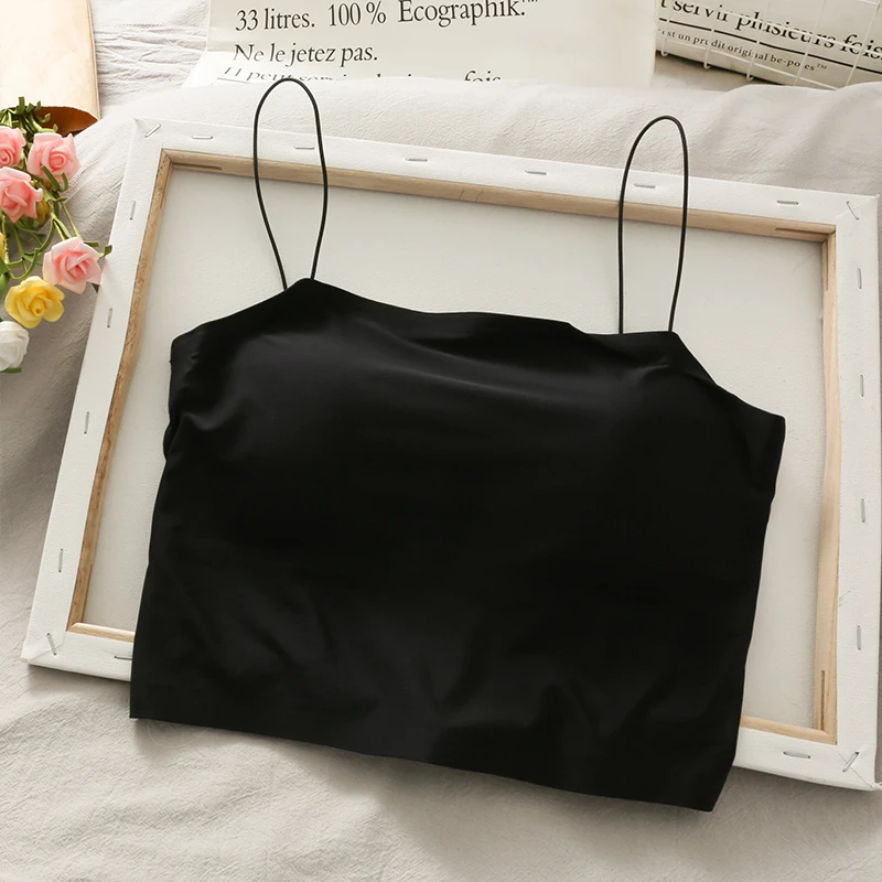 Женский облегающий Топ однотонный укороченный топ-Бюстгальтер на тонких