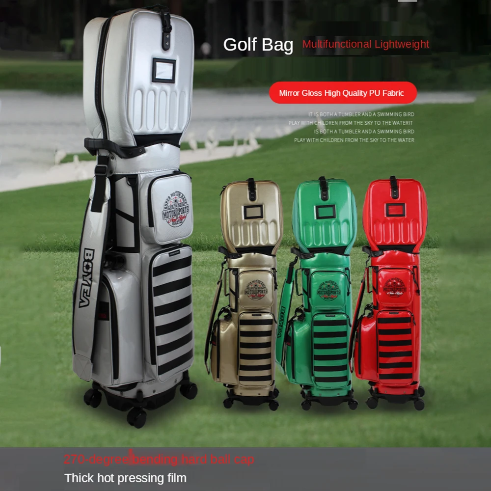 

Golf Bag with Four-wheeled Multi-functional Golf Aviation Bag Mirror PU Large Capacity Hard Shell Golf Storage Bag