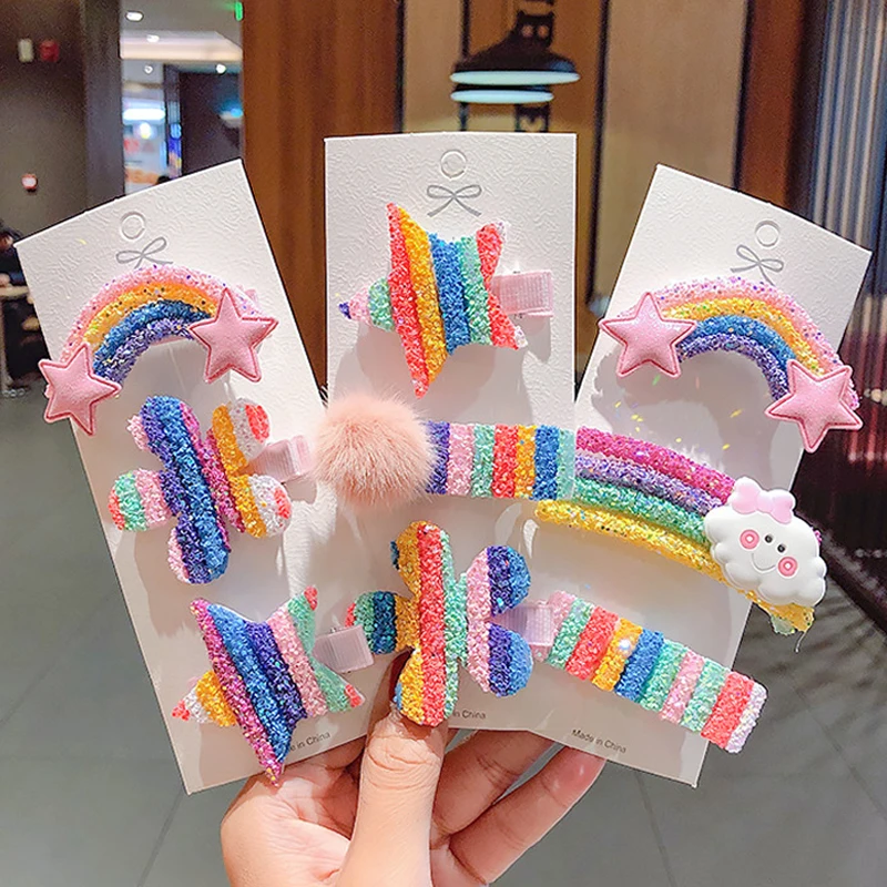 Заколки для волос с блестками и радугой девочек 3 5 шт./компл. Новый головной убор| |