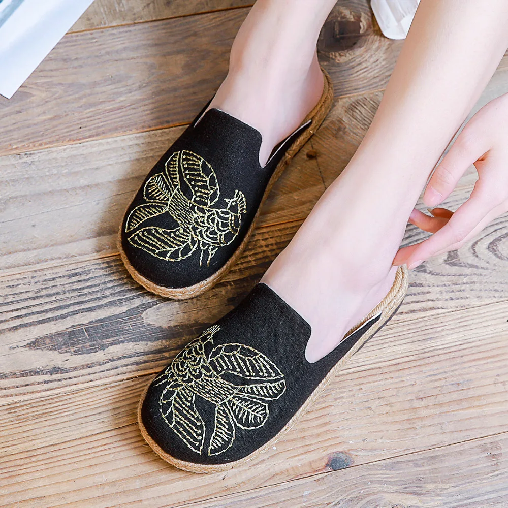 Новинка 2021 года Женские льняные тапочки Китайская Винтажная обувь на плоской