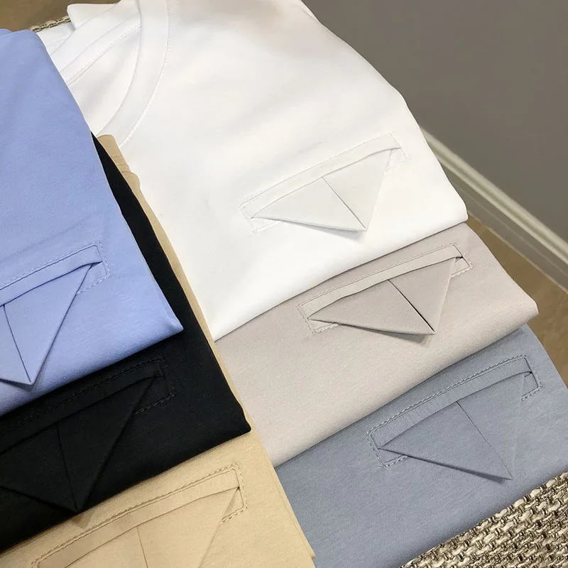 

Casual Creativity Triangle Design Mercerized Cotton Women T-Shirt Fashion Simple Preppy Style Versatile Qulity Tees 6 Colors