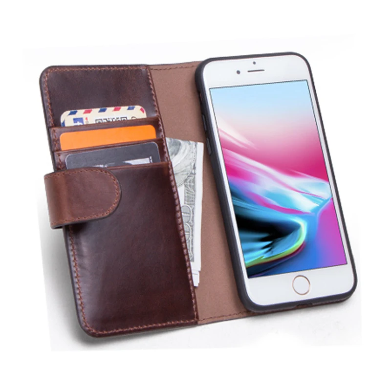 

Luxury Crazy Horse Genuine Leather Flip Case For iPhone 7 8 Case Card Holder Cover For iPhon 7 8 With Coin Pouch Phone Case