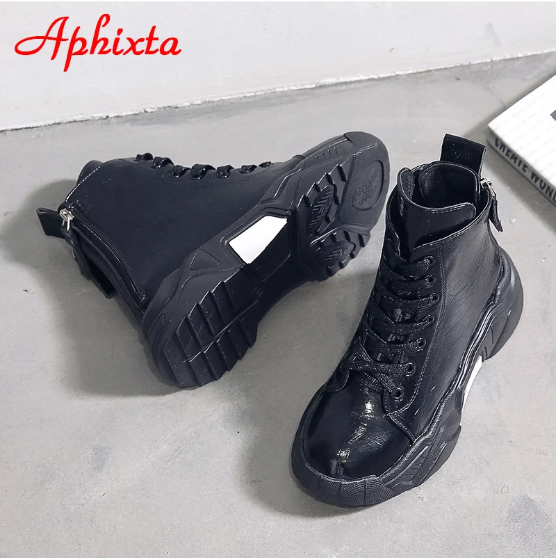 Aphixta/сапоги, увеличивающие рост; обувь на платформе; женские ботильоны на толстой подошве; Водонепроницаемая женская обувь со шнуровкой на молнии сзади
