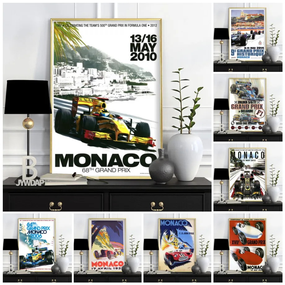 

Grand Prix Super Racing Car Retro 2006 Monaco Race 64th Motor Poster Wall Art Canvas Wall Picture Painting Bedroom Home Decor