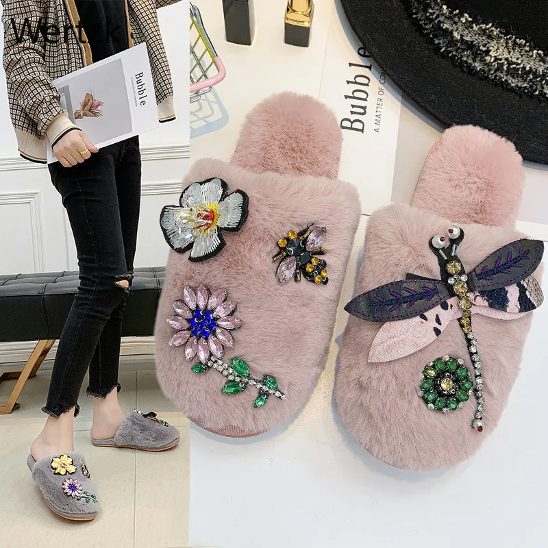 Домашние тапочки Сезон Зима женская обувь 2019 мелкая партия Роскошные шлепанцы