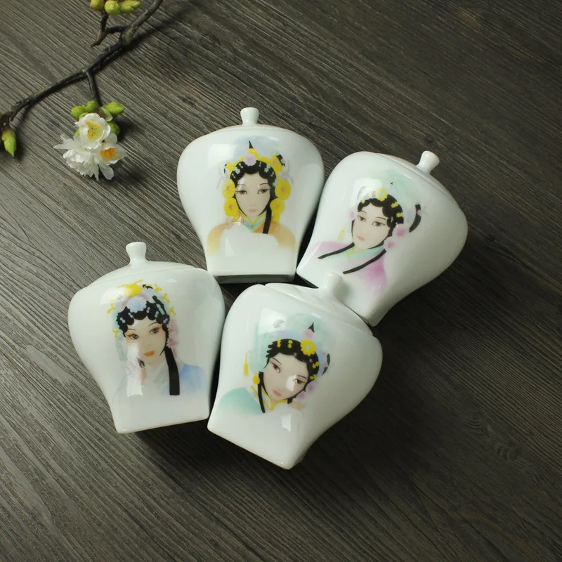 

Четыре классических красоты белый фарфоровый чайник керамический горшок для пудры печать маленький Пекинская Опера Мини Цветочный чай чер...