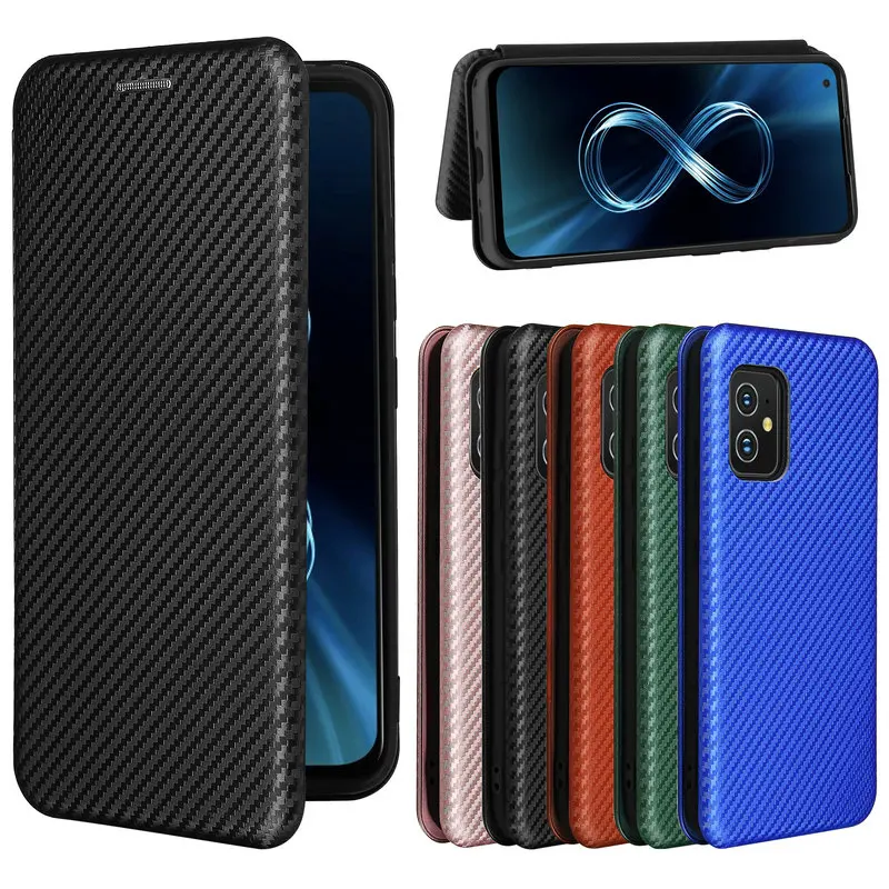 

Zenfone 8 ZS590KS Case Flip Leather Book Carbon Fiber Cover TPU Bumper For Asus Zenfone8 ZS590 Wallet CASE Funda Zenfone 8Z 8 Z