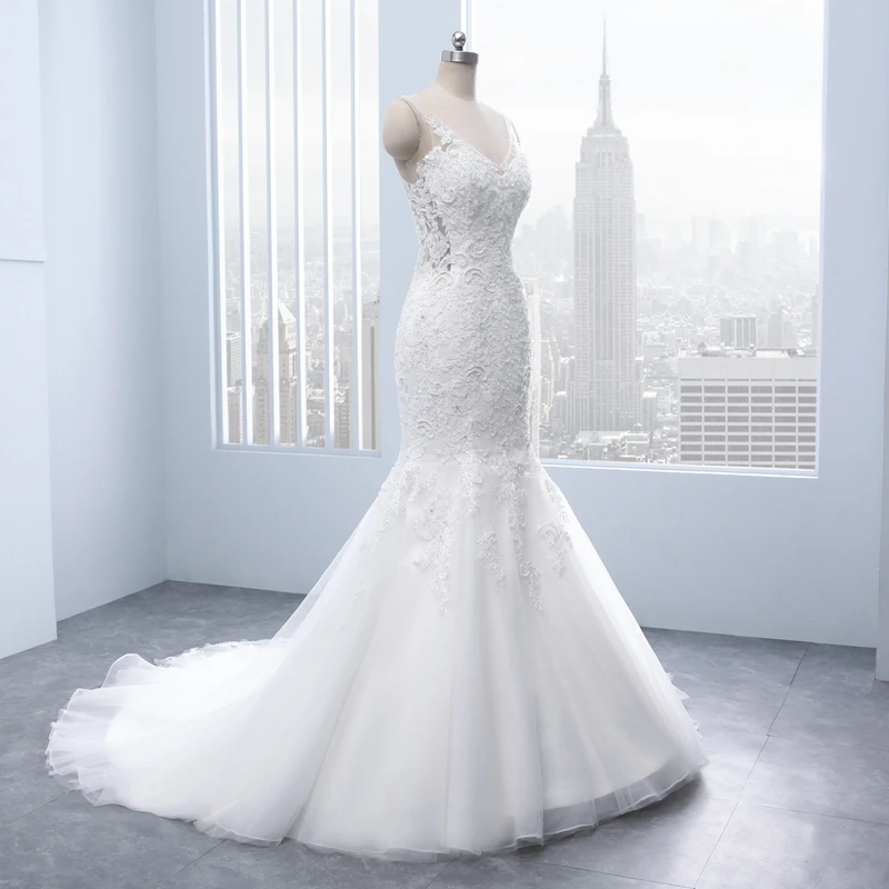 Miaoduo свадебное платье с бисером Русалка 2022 кружевные тюлевые платья V-образным