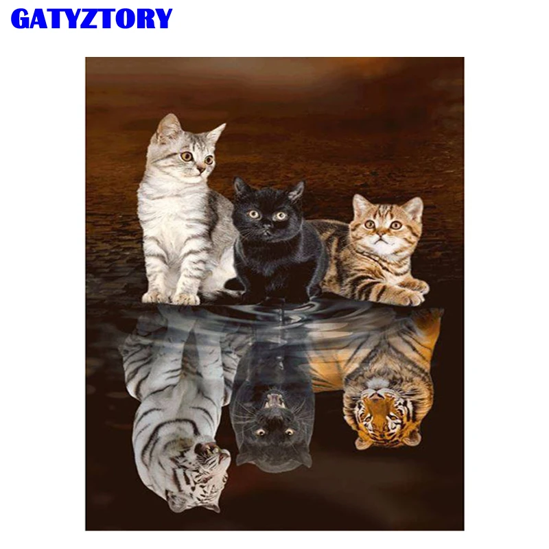 GATYZTORY рамка животное кошка семья Сделай Сам масляной Набор для рисования по
