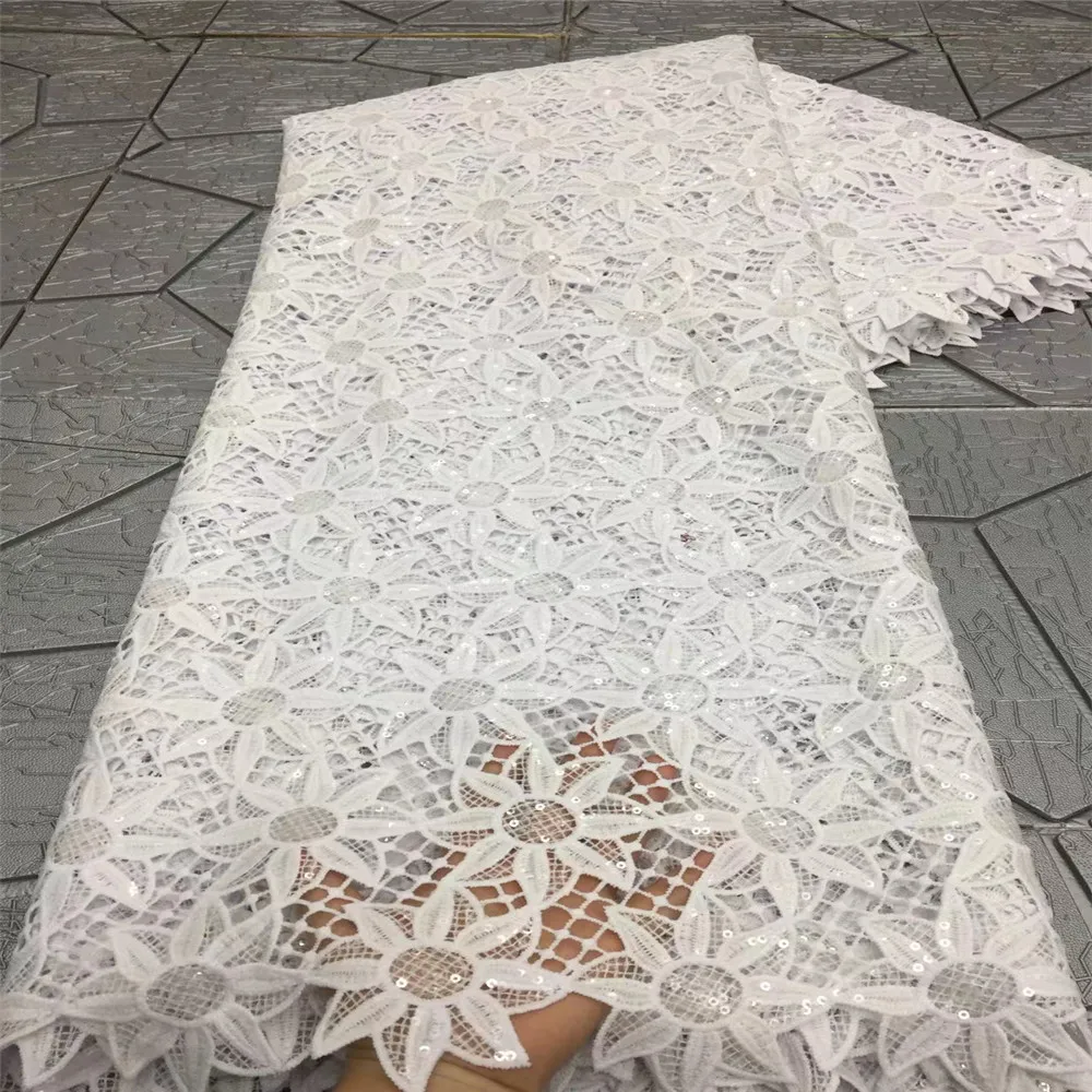 

African White Lace Fabric 2021 High Quality Guipuire Laces Fabric with sequins Design Nigeria Lace Materials for Dress XZ1-28