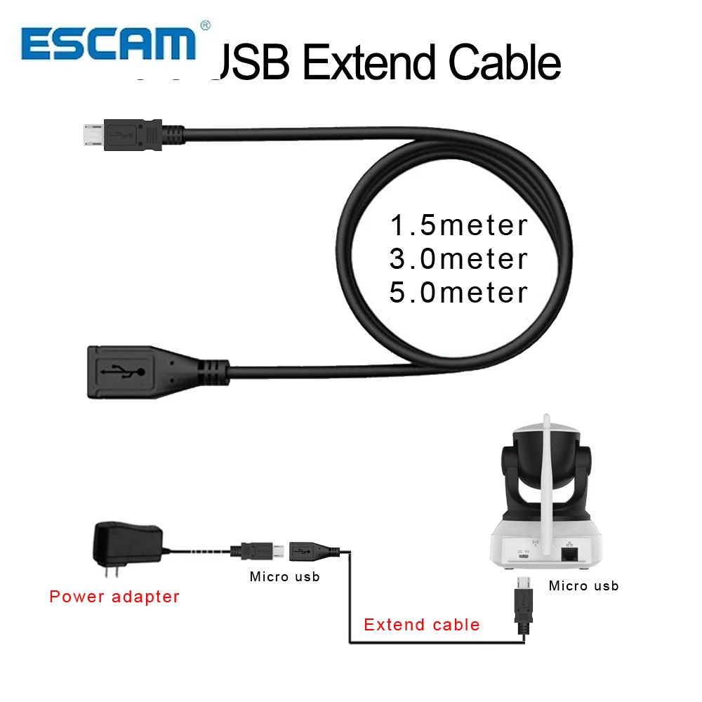 

Micro USB Extension Cable 5V2A Power Adapter Micro USB connector Extend Cord 1m 3m 5mr for IP Camere / Electronic products