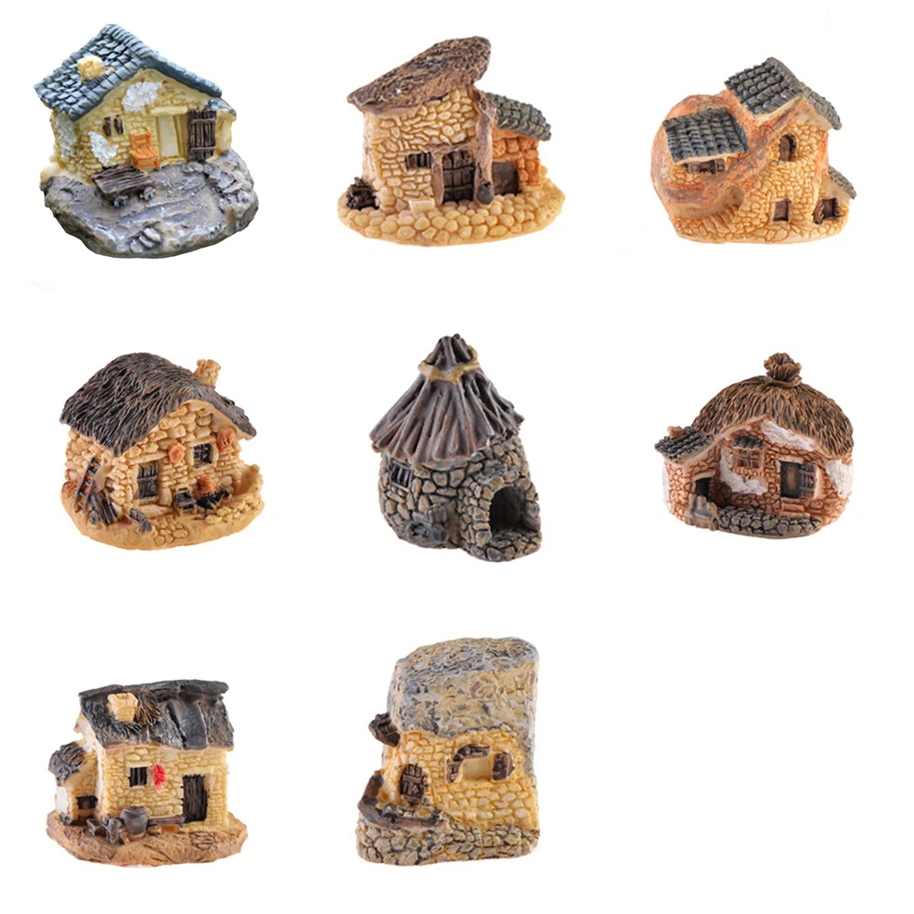 Resin House Miniatures Figurines Garden Decoration Outdoor Accessories Mini Crafts for Home garden Decor