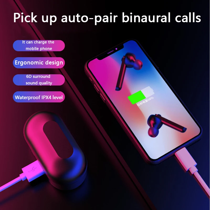 Bluetooth 5 0 наушники TWS беспроводные 6D стерео спортивные с шумоподавлением