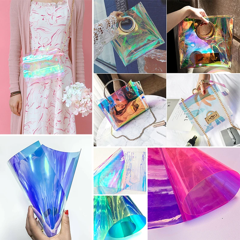 Радужная голографическая Прозрачная ПВХ Ткань Винил Материал Лук ремесло