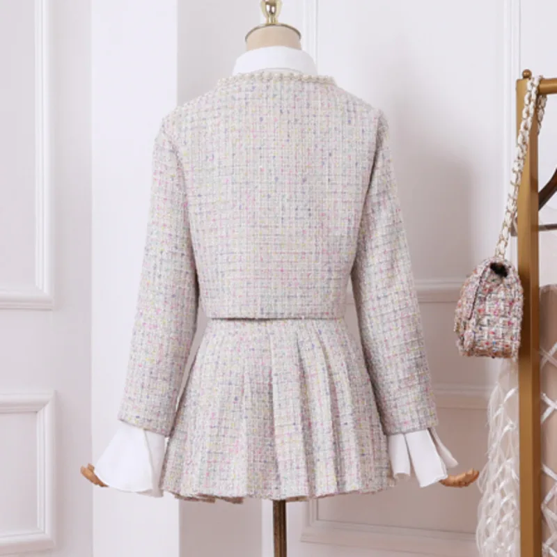 Женский твидовый костюм из двух предметов шерстяной короткий пиджак и