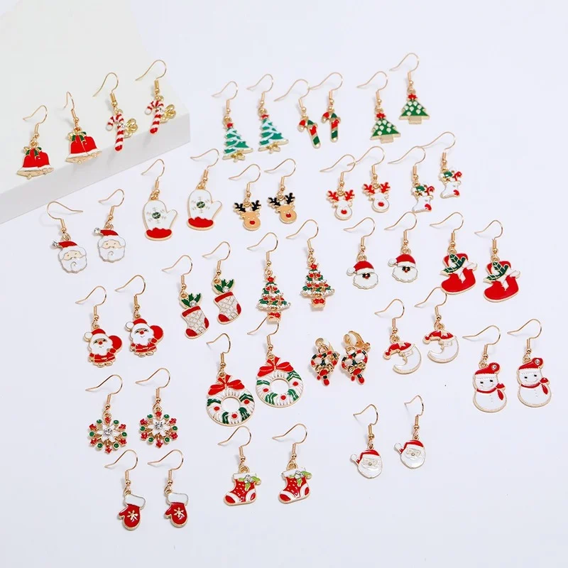 

Women Christmas Series Snowman Bell Elk Snowflake Christmas Tree Santa Pendant Earrings Fashion Festival Cute Ornaments Gifts