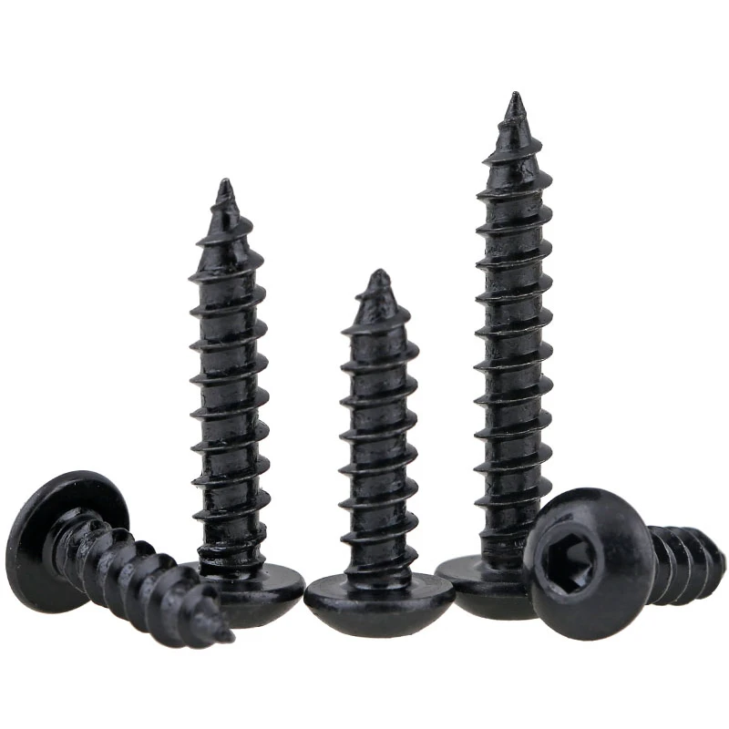 

100pcs M3*6/8/10/12/16/20 Alloy steel with black hex socket round button head self tapping screw Model wood electronic screw