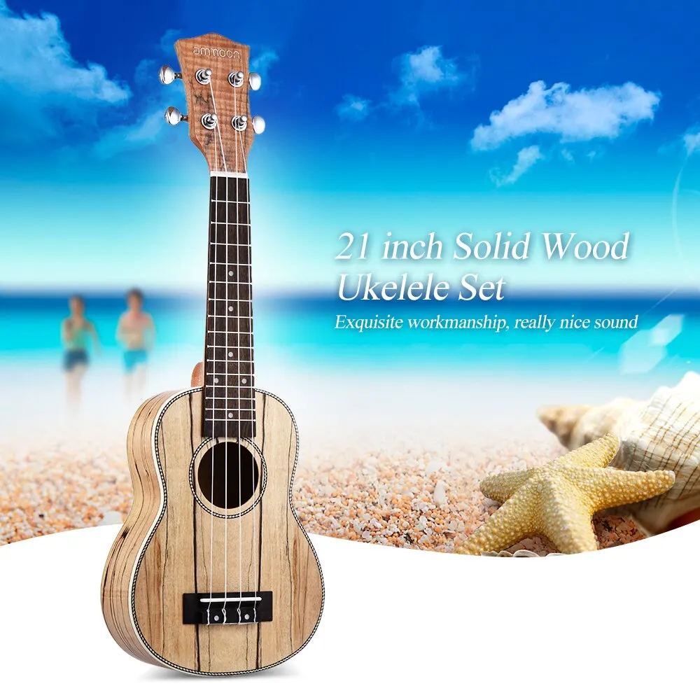Ammoon Soprano Ukelele 21 дюймов Spalted Maple Body палисандр гриф Гавайская укулеле набор с тюнером мешок ткань для чистки