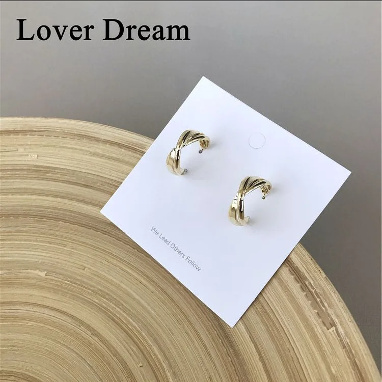

2020 New Korean Vintage Earrings For Women Cross Geometric Earrings C-shaped Dumb Bright Gold Earrings Fashion Jewelry