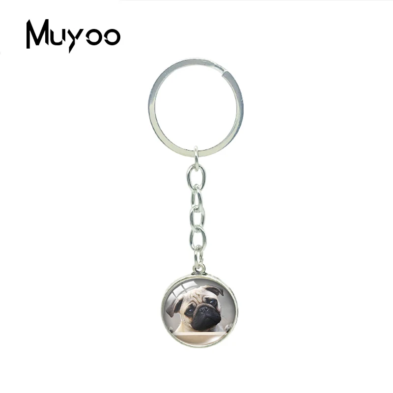 Новинка модный двухсторонний брелок для ключей с изображением милого мопса