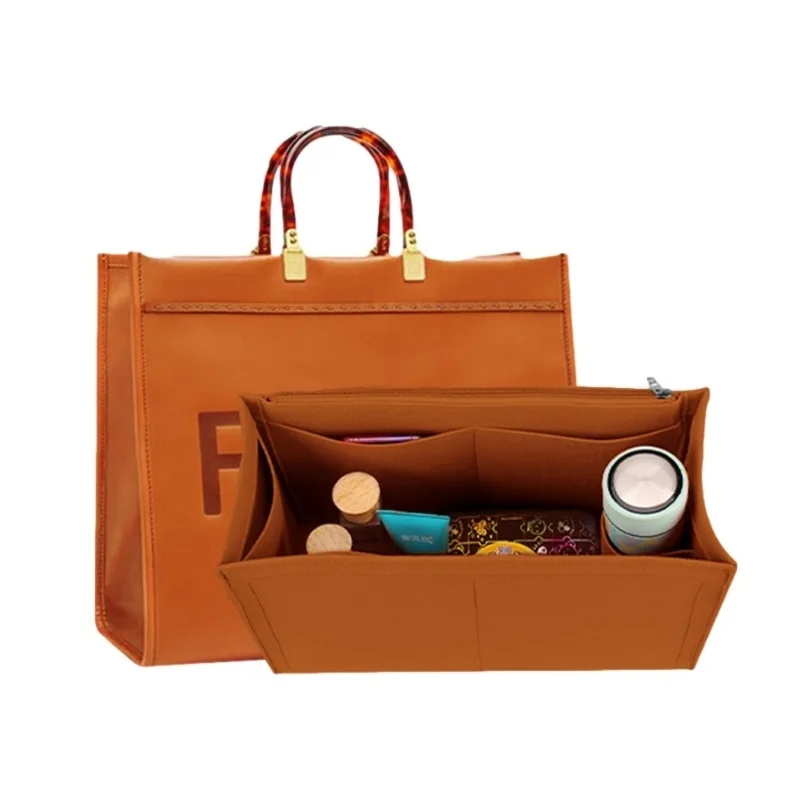 Bolsa de mano de fieltro para guardar cosm&eacute;ticos, bolso de mano para maquillaje, organizador de viaje, interior, para mam&aacute;, se adapta a Sunshine, M L-0