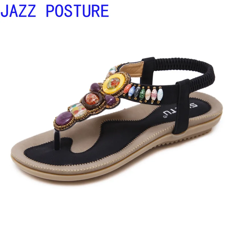

2020 Vacation Beach Seaside Korean Fashion Women's Sandals Bohemia Flat Beaded Plus Size Sandals 35-42 q441