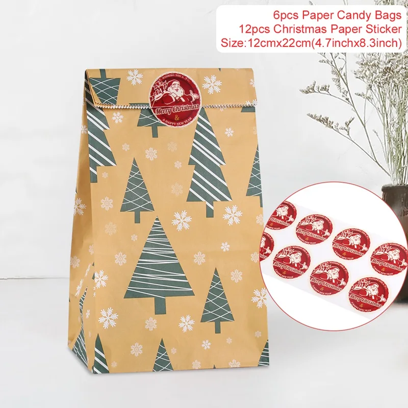 Cookie Bag 6pcs 08 QIFU крафт-бумажные пакеты для попкорна мешок конфет коробки рождественские бумажные подарочные пакеты Рождественская Упаковка конфет попкорн коробка - Цвет: Cookie Bag 6pcs 08