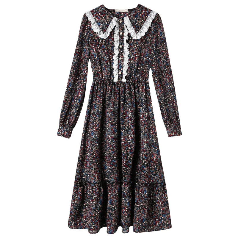 

Fashion women's dress 2021 new retro and elegant floral dress mid-length lace stitching skirt
