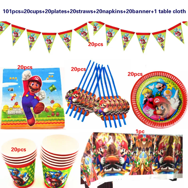 Марио Днем Рождения одноразовой бумажной тарелки чашки набор посуды вечерние
