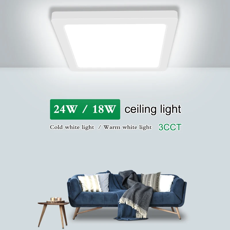 

Ceiling Light 24W 18W LED Lamp Indoor Decor Light Round Square Kitchen Room Lamp Living Room Light 3CCT 4000K PL04 Thin