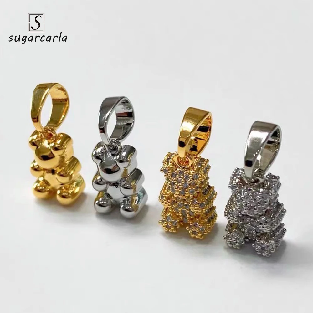 

3D Gold Silver Color Metal Bear Zircon Charms Pendant Bracelet DIY Necklace Jewelry Making Shiny Crystal Bear Craft Wholesale