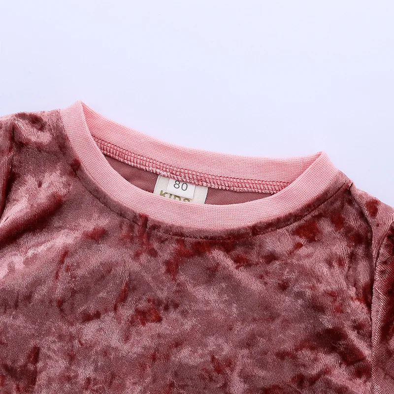 

9M-4Y Toddler Kid Baby Girl Winter Clothes Velvet Sets Solid color Long Sleeve Tops Long Pants Outfit Boys Tracksuit