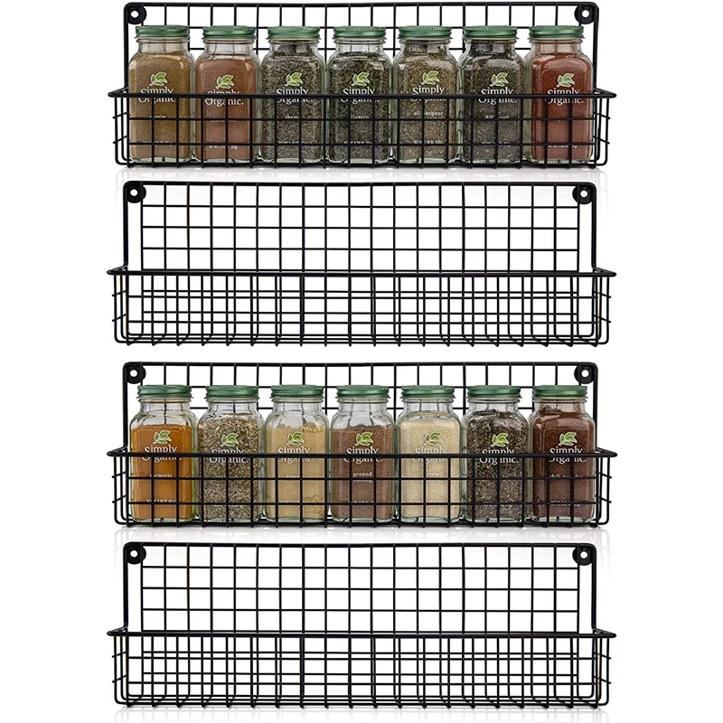 

4 Pack Aesthetic Farmhouse Spice Racks for Wall Mount Space Saving and Easy to Install Hanging Racks Seasoning Organizer