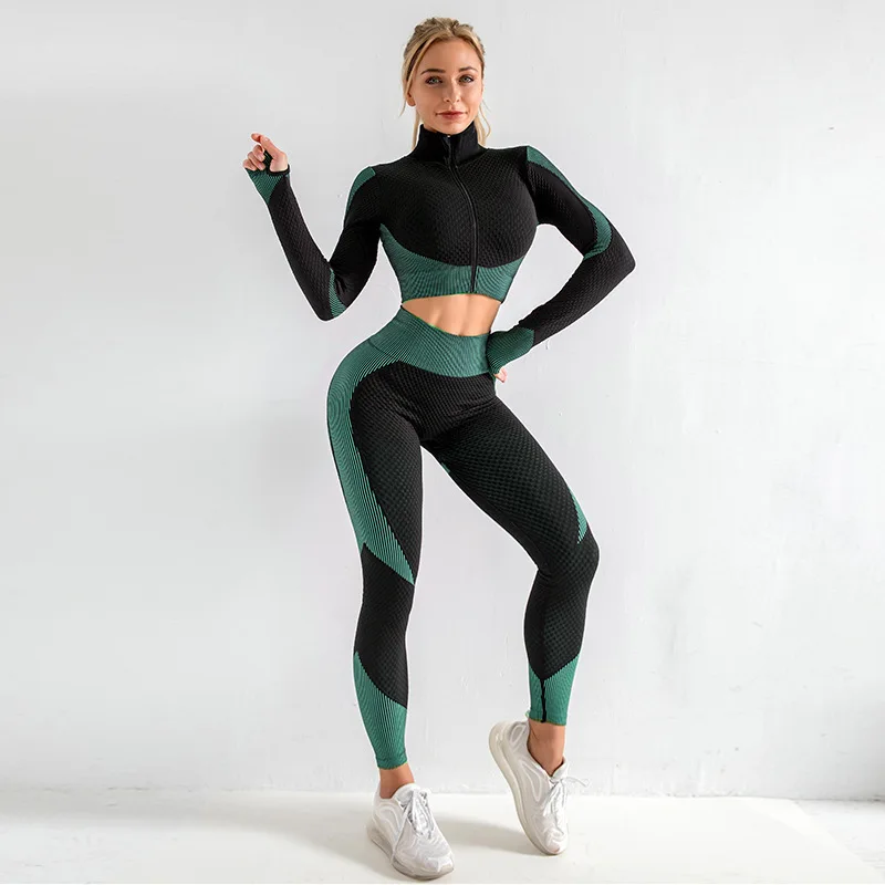 

Seamless Women Yoga Sets Female Sport Gym Suits Wear Running Clothes Women Fitness Sport Yoga Suit Long Sleeve Yoga Clothing