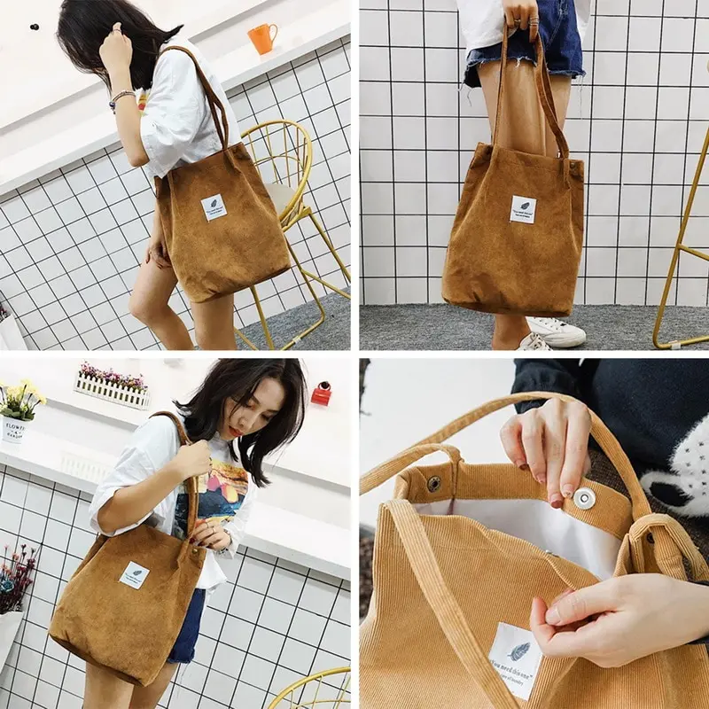 

Corduroy Bags for Women 2020 Casual Shoulder Bag Reusable Shopping Bags Casual Tote Female Handbag for Dropshipping