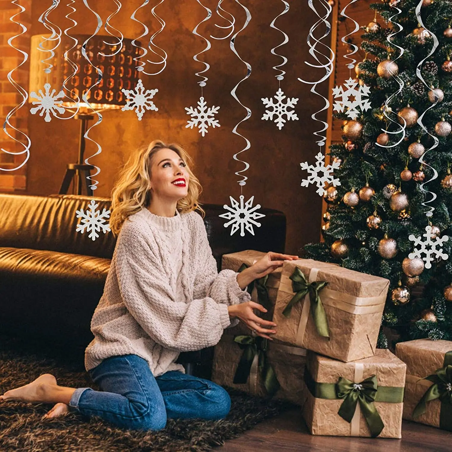 Metable 36 шт рождественские украшения блестящие серебряные потолочные вихревые