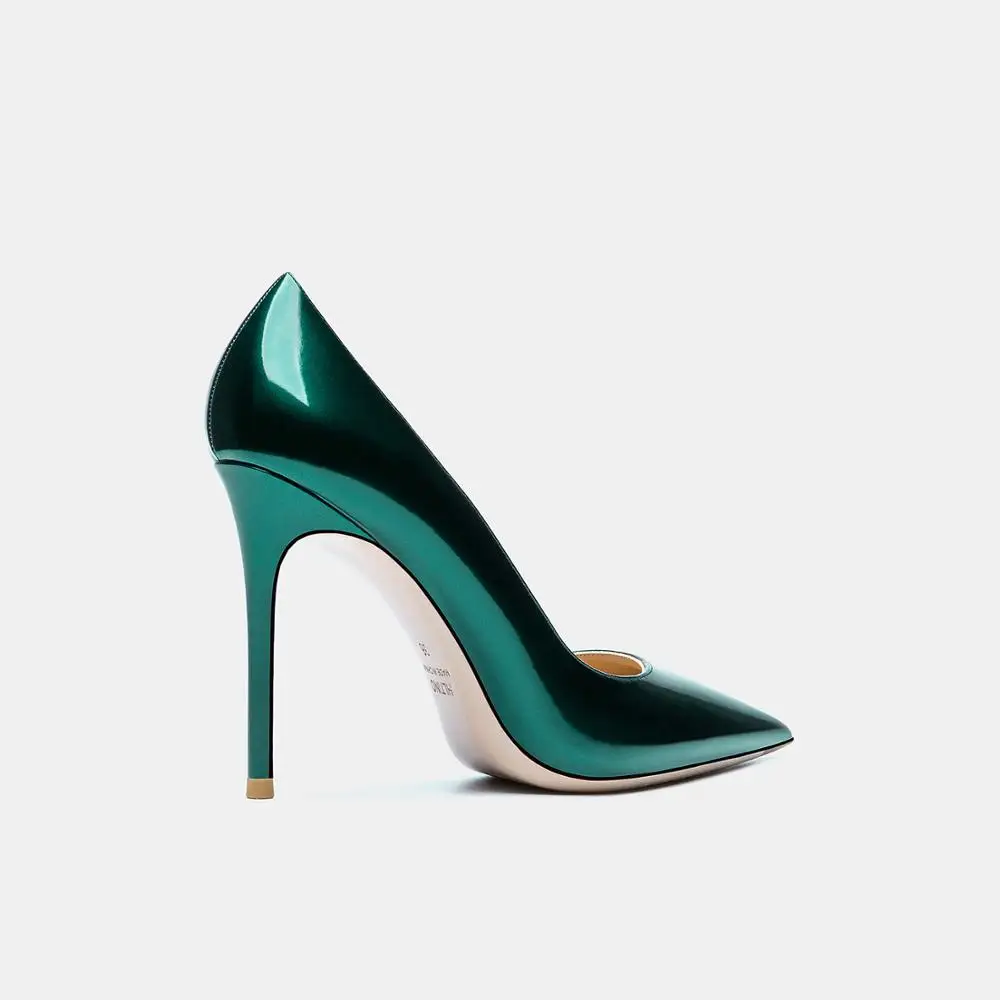 

Free shipping fashion women pumps green patent leather point toe stiletto high heels stripper heels