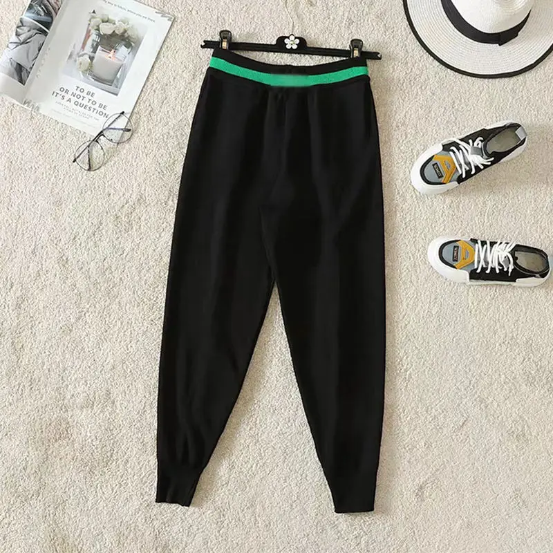 

Women's pants candy color matching casual knitting pants high waist show thin nine point Harem Pants women's Leggings fashion