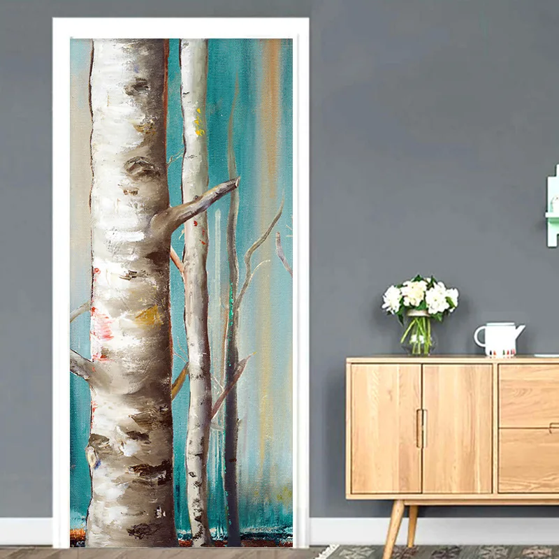 Синяя противотуманная лесная древесная дверь наклейка Сделай Сам домашний декор