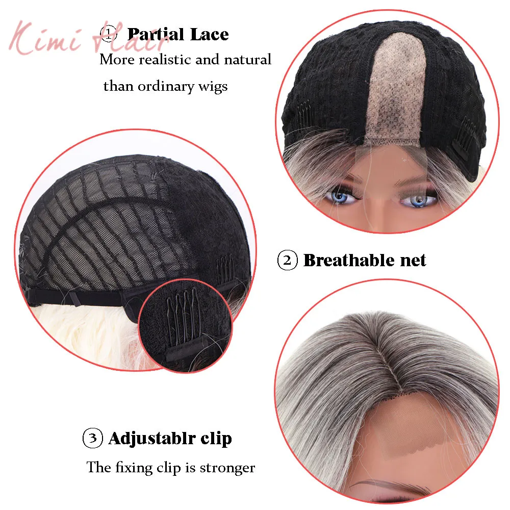 

Kimi Hair Short Wavy Blonde Synthetic Wave Wig Middle Part Hairline for Women Middle Part Cosplay Wigs