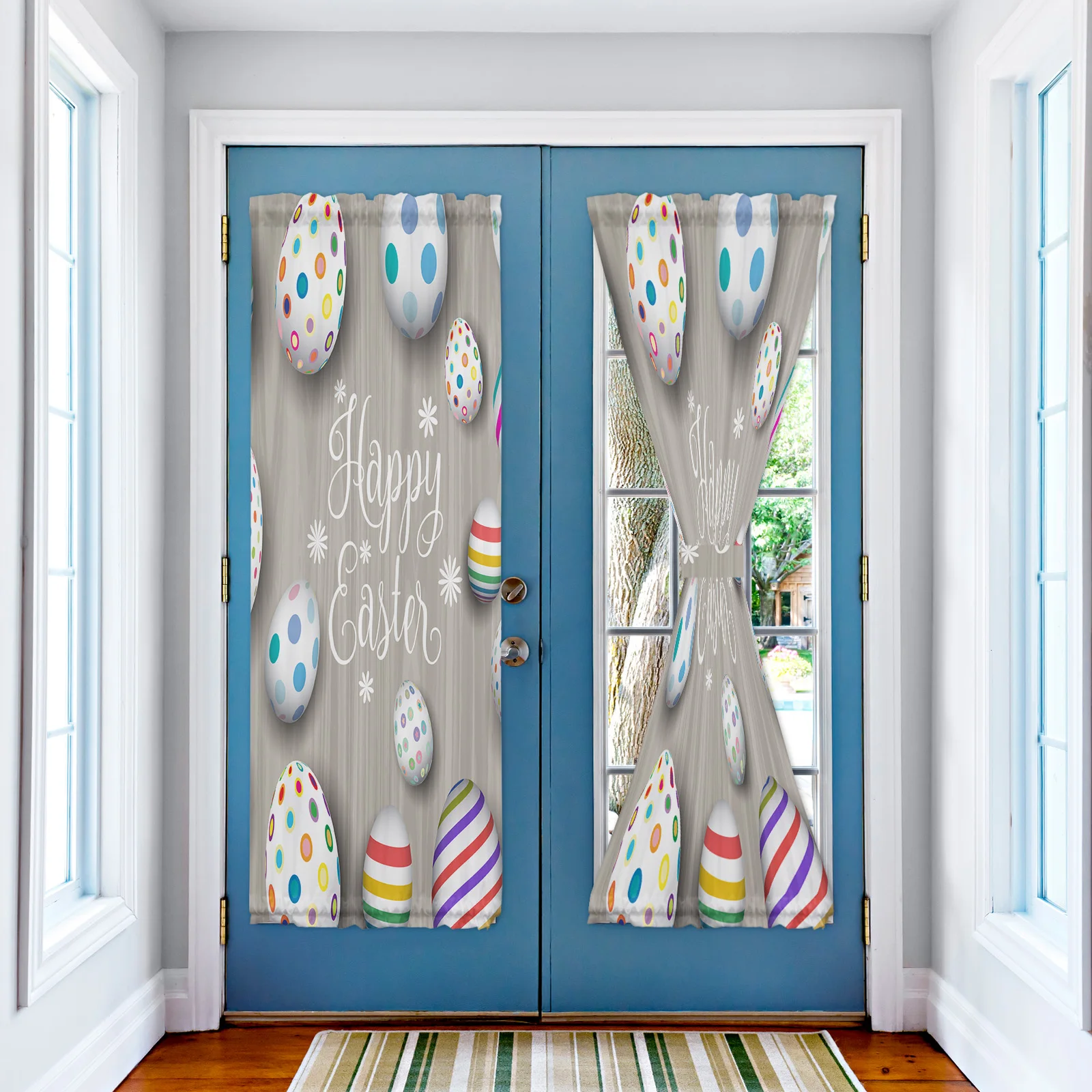 

Happy Easter Eggs Window Curtain Living Room Door Curtain Japanese Kitchen Balcony Door Decor Drapes
