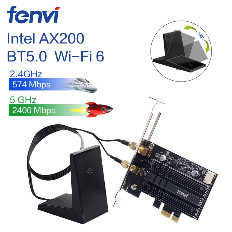 Настольный 2400 Мбит/с PCI-E двухдиапазонный WLAN Wi-Fi Беспроводной адаптер карты для Wi-Fi6 Intel AX200NGW 802.11AC/AX с магнитными антеннами