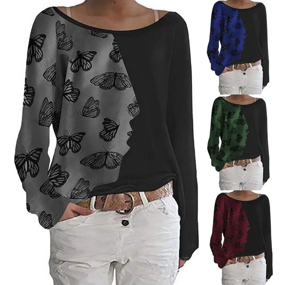 

Autumn Fashion O-Neck Women Blouses Elegant Butterflies Patchwork Print Pullover Tops Spring Casual Long Sleeve Loose Lady Shirt