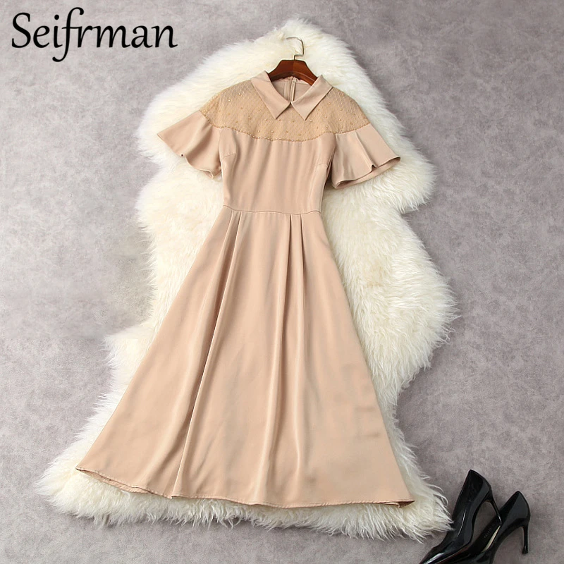 

Seifrmann новые 2021 летние модные дизайнерские качественные женские вечерние платье трапециевидной формы с короткими рукавами великолепные бис...